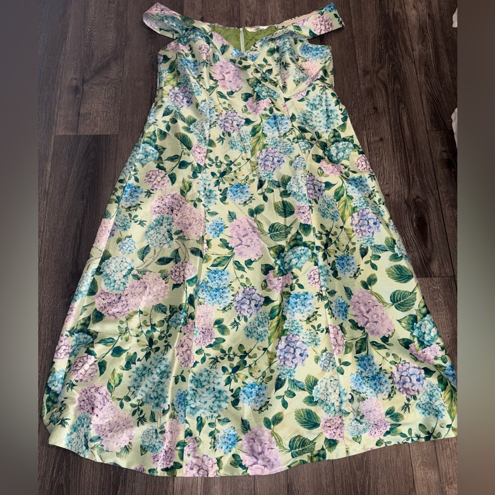 Off-The-Shoulder Hydrangea Print Evening Gown - image 1